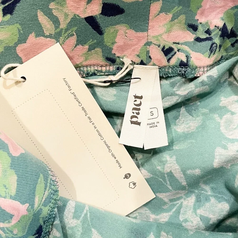 New Pact Stretch Cotton Floral Knit Midi Skirt Jade Green Pink Small - Picture 6 of 8
